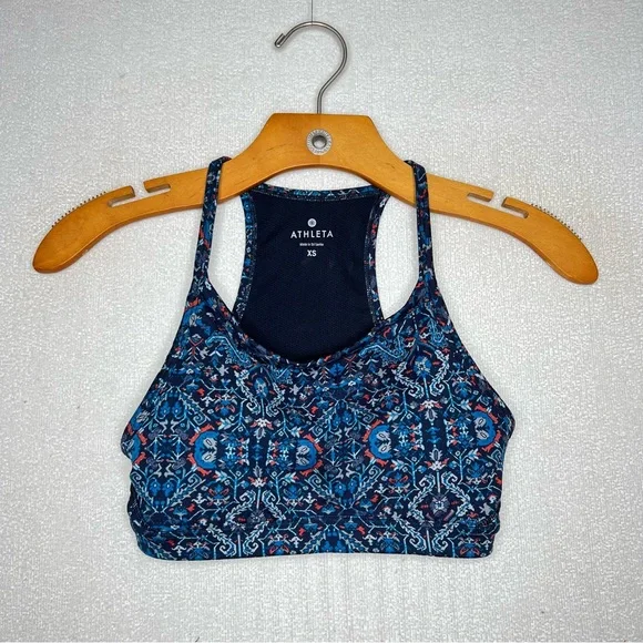 Athleta Blue Paisley Floral Print Racerback Padded Sports Bra Size XS - Picture 1 of 7